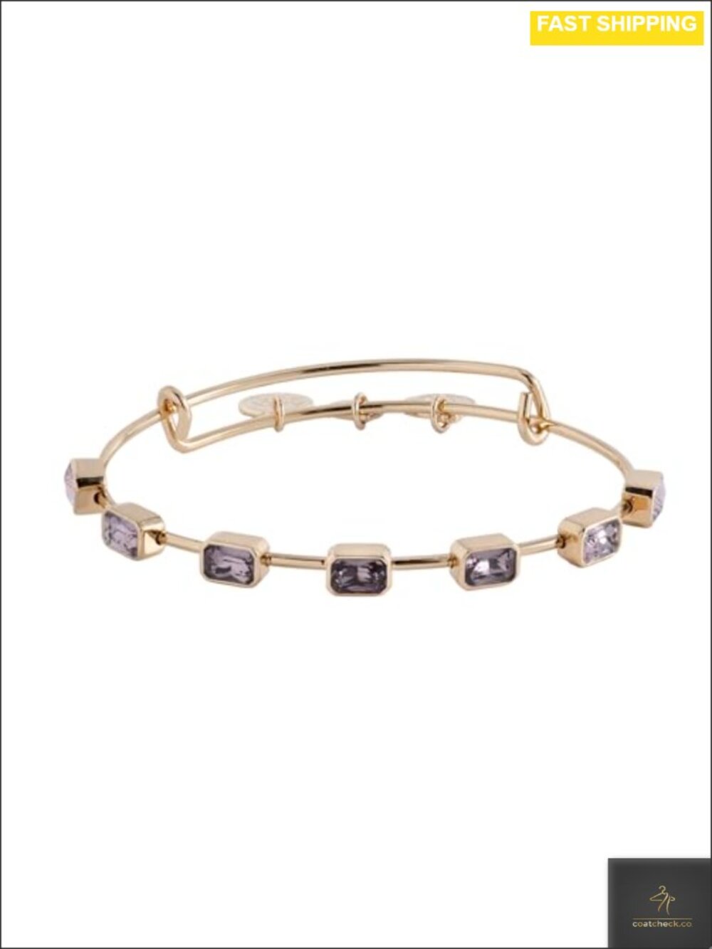 Emerald Cut Birthstone Bangle Expandable Gold Silver Finish